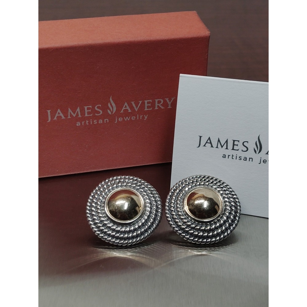 James Avery 14k Yellow Gold Sterling  Rope Dome Shaped LargeFrench Clip Earrings